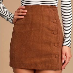 Lulus Rush Brown button up corduroy skirt